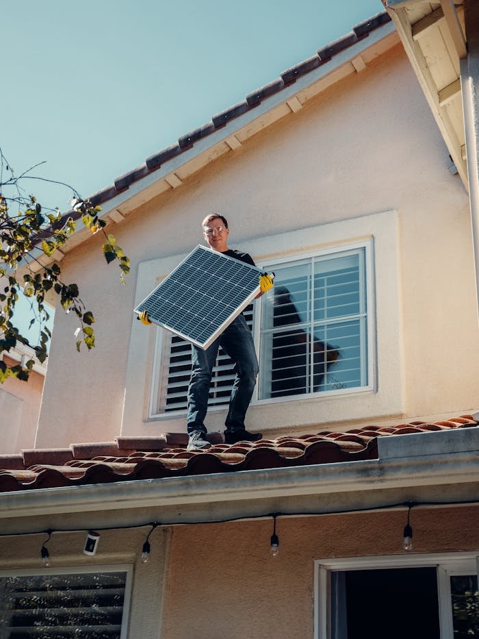 A Man Holding a Solar Panel